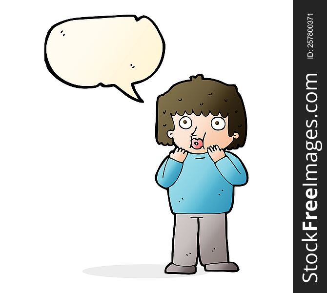Cartoon Worried Boy With Speech Bubble