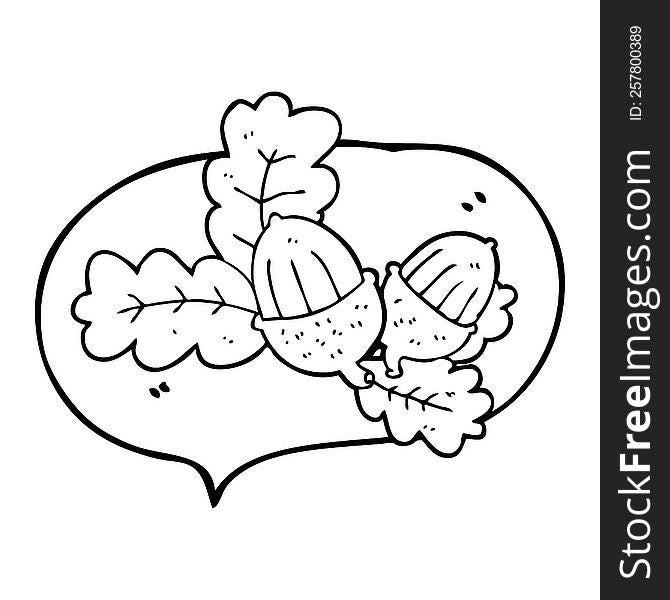 freehand drawn speech bubble cartoon acorns and leaves