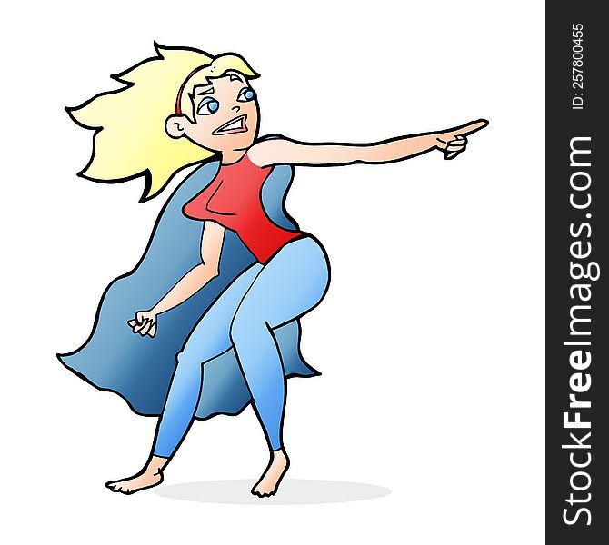 cartoon superhero woman pointing