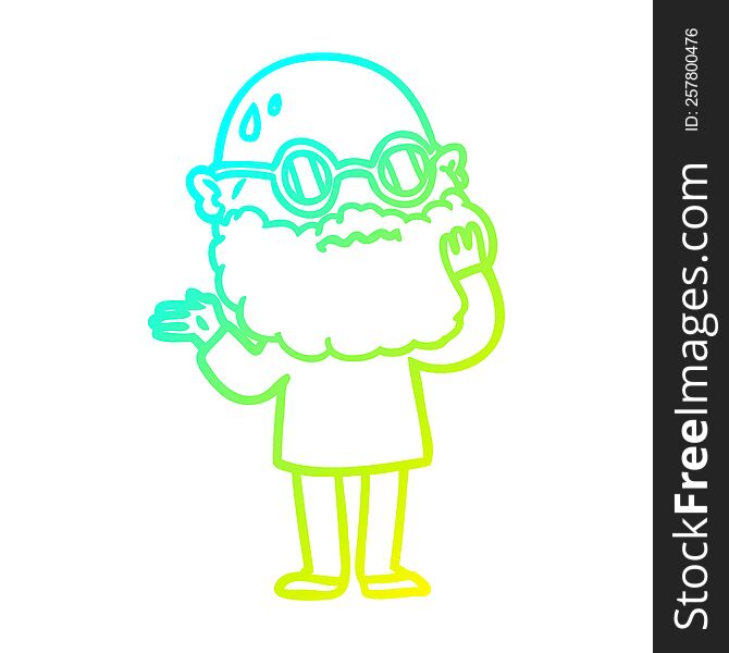 cold gradient line drawing cartoon worried man with beard and sunglasses