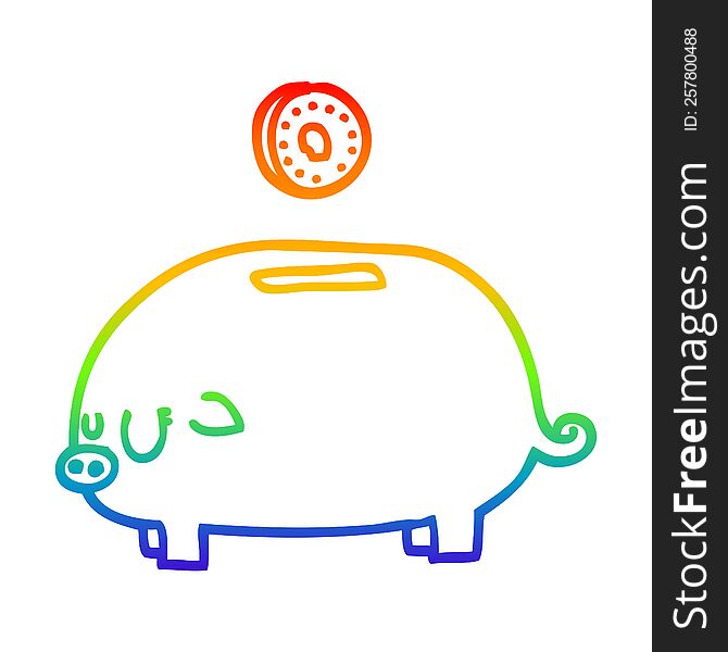 Rainbow Gradient Line Drawing Cartoon Piggy Bank