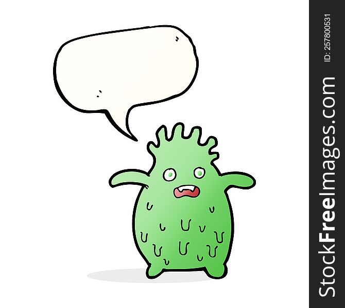 cartoon funny slime monster with speech bubble