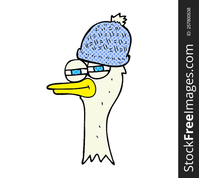 freehand drawn cartoon bird wearing hat