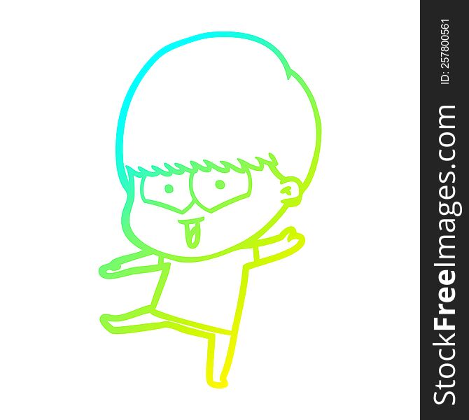 cold gradient line drawing of a cartoon happy boy
