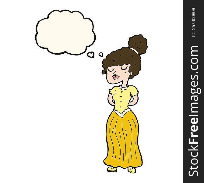 cartoon pretty victorian woman with thought bubble