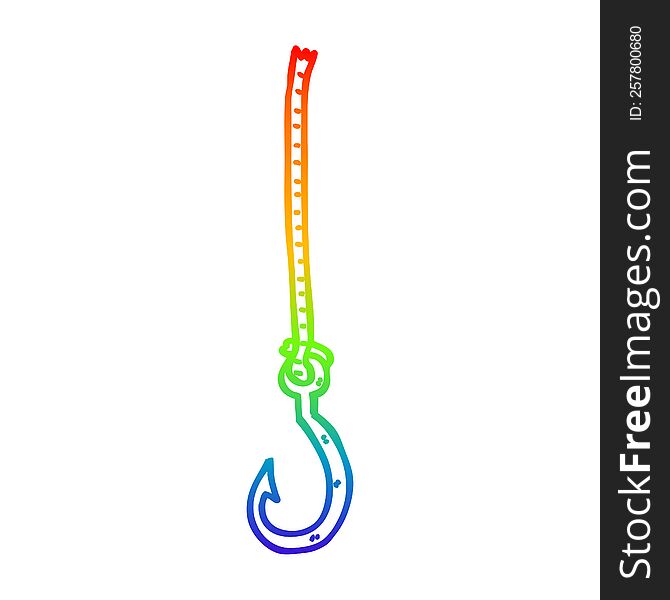 rainbow gradient line drawing of a cartoon fish hook