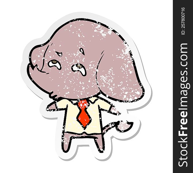 distressed sticker of a cartoon elephant boss remembering