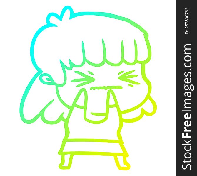 Cold Gradient Line Drawing Cartoon Angry Girl