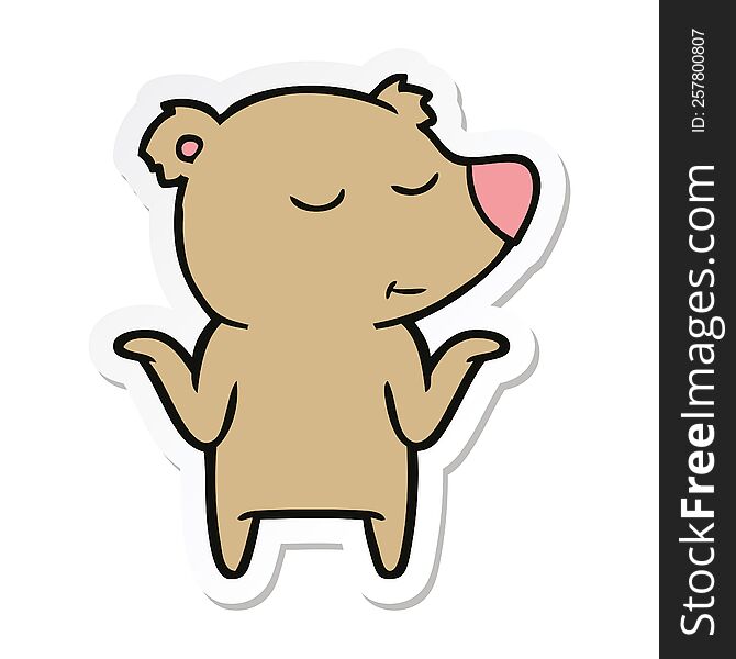 Sticker Of A Happy Cartoon Bear Shrugging Shoulders