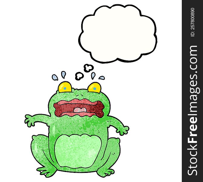 freehand drawn thought bubble textured cartoon funny frightened frog