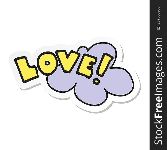 sticker of a cartoon word love