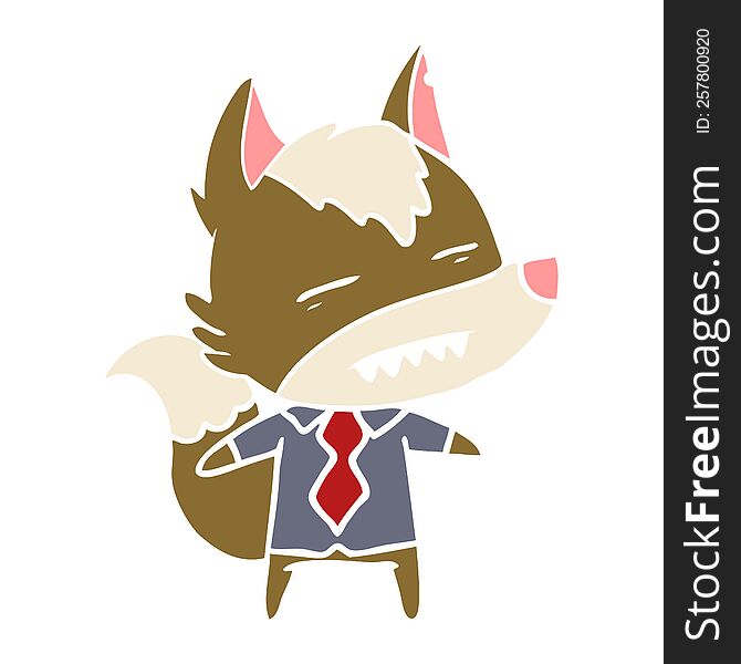 flat color style cartoon office wolf showing teeth