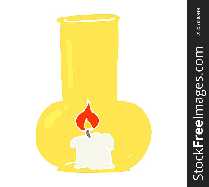 Flat Color Illustration Of A Cartoon Old Glass Lamp And Candle