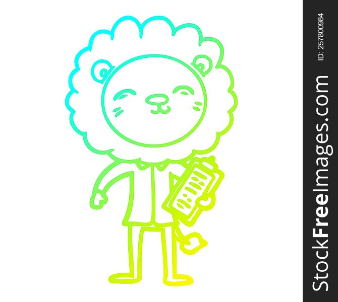 cold gradient line drawing of a cartoon lion in business clothes
