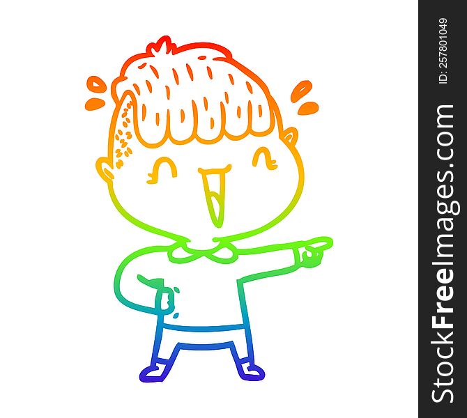 rainbow gradient line drawing of a cartoon happy boy surprised
