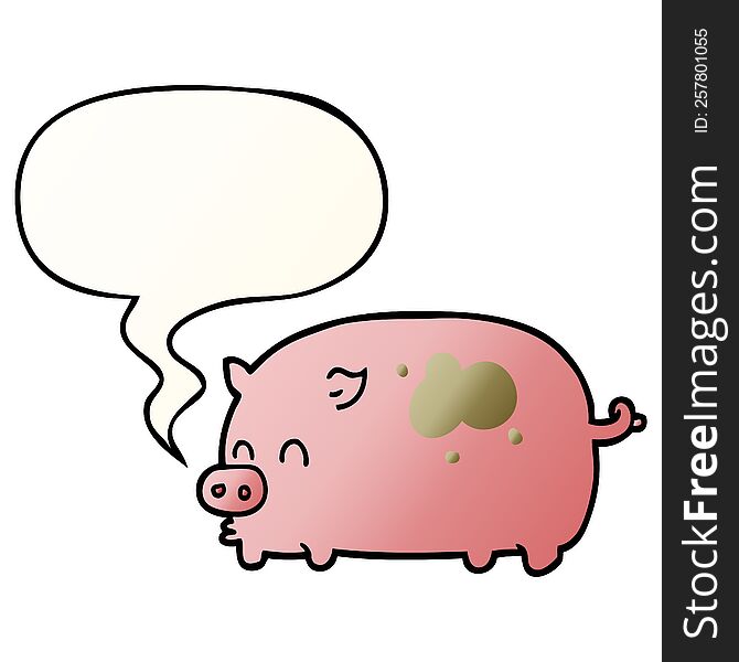 cute cartoon pig with speech bubble in smooth gradient style