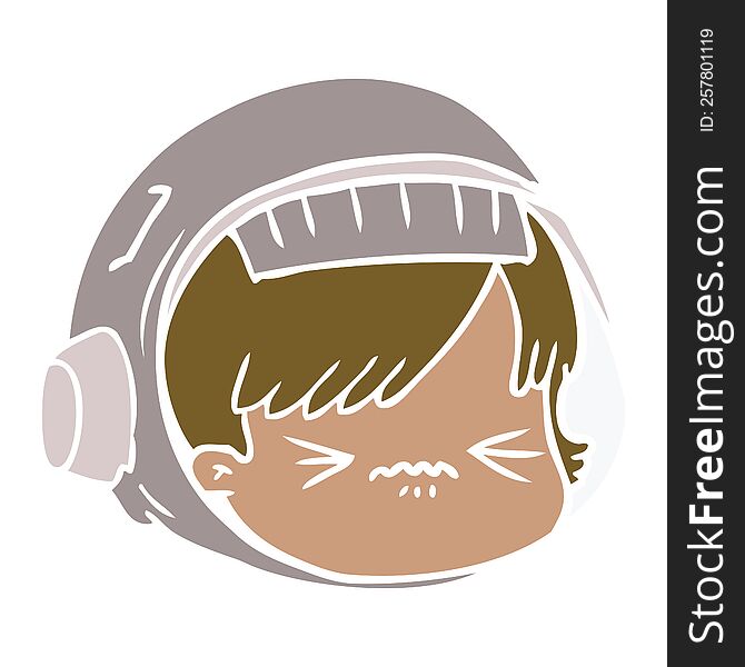 Flat Color Style Cartoon Stressed Astronaut Face