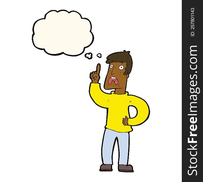 cartoon man with complaint with thought bubble