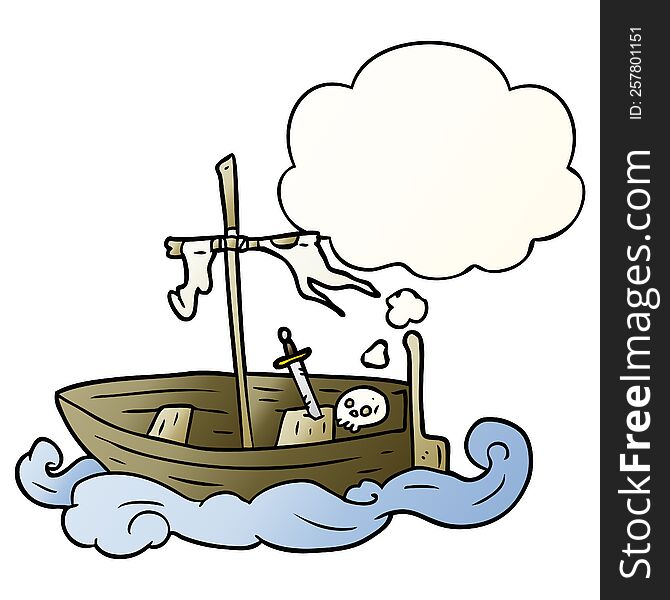 cartoon old boat and thought bubble in smooth gradient style