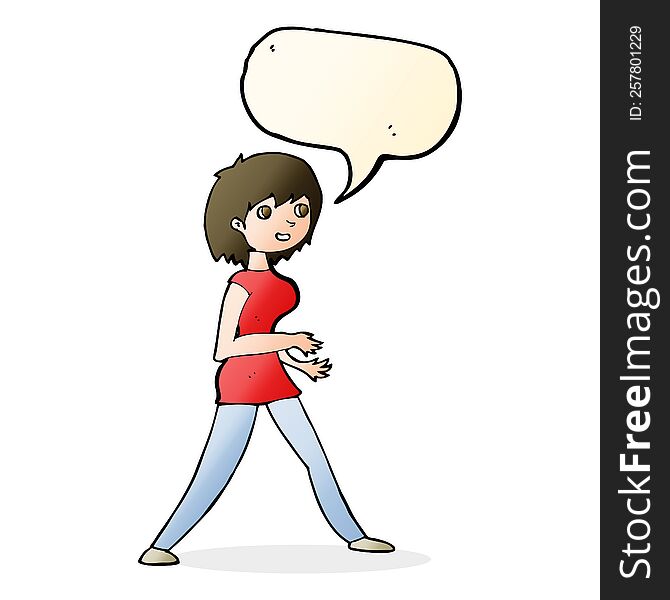 Cartoon Woman Walking With Speech Bubble