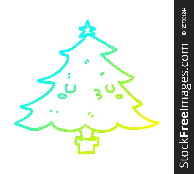 Cold Gradient Line Drawing Cute Cartoon Christmas Tree