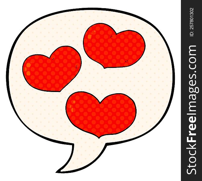 Cartoon Love Hearts And Speech Bubble In Comic Book Style