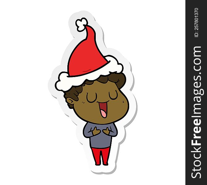 Laughing Sticker Cartoon Of A Man Wearing Santa Hat