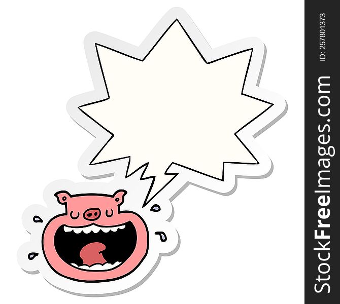 Cartoon Obnoxious Pig And Speech Bubble Sticker