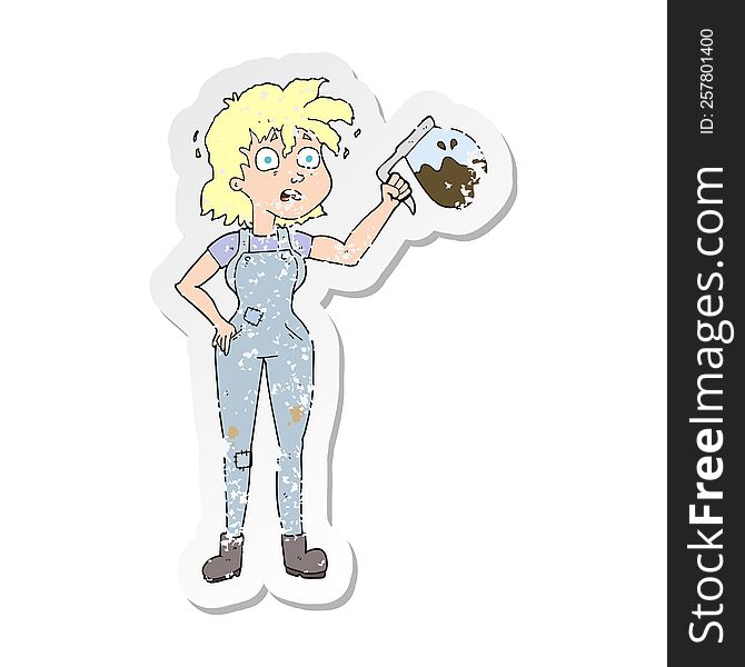 Retro Distressed Sticker Of A Too Much Coffee Cartoon