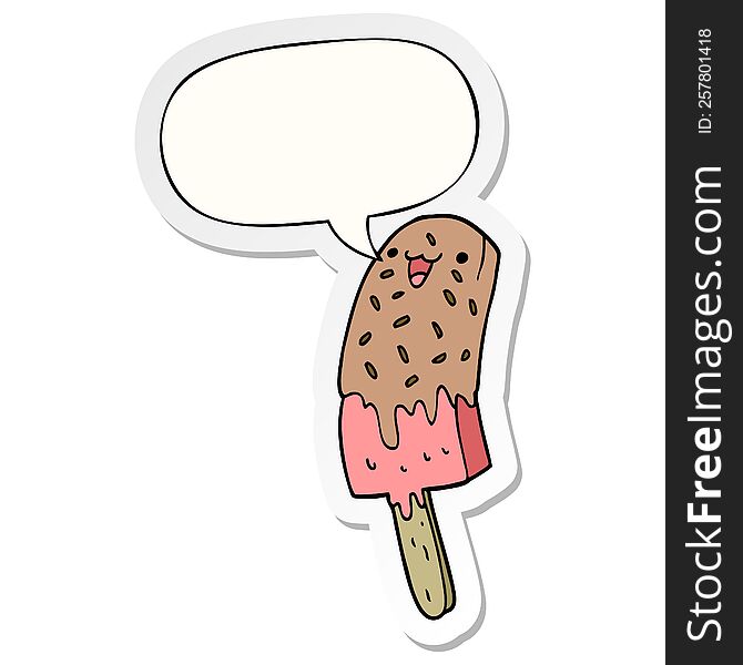 cute cartoon happy ice lolly with speech bubble sticker