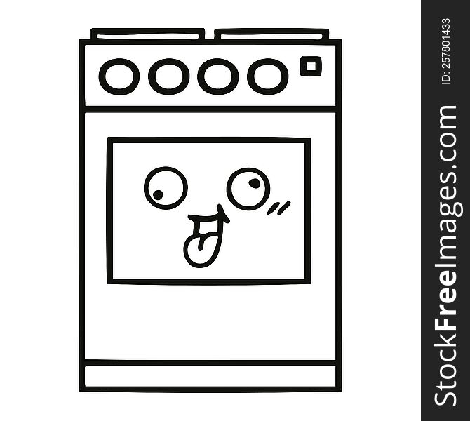 line drawing cartoon of a kitchen oven