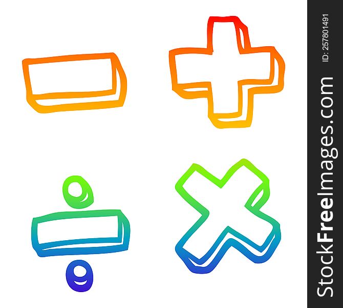 rainbow gradient line drawing of a cartoon math symbols