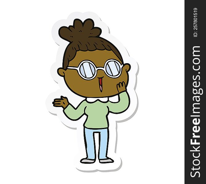Sticker Of A Cartoon Surprised Woman Wearing Spectacles