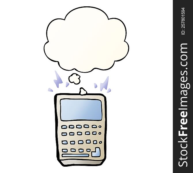 cartoon calculator with thought bubble in smooth gradient style