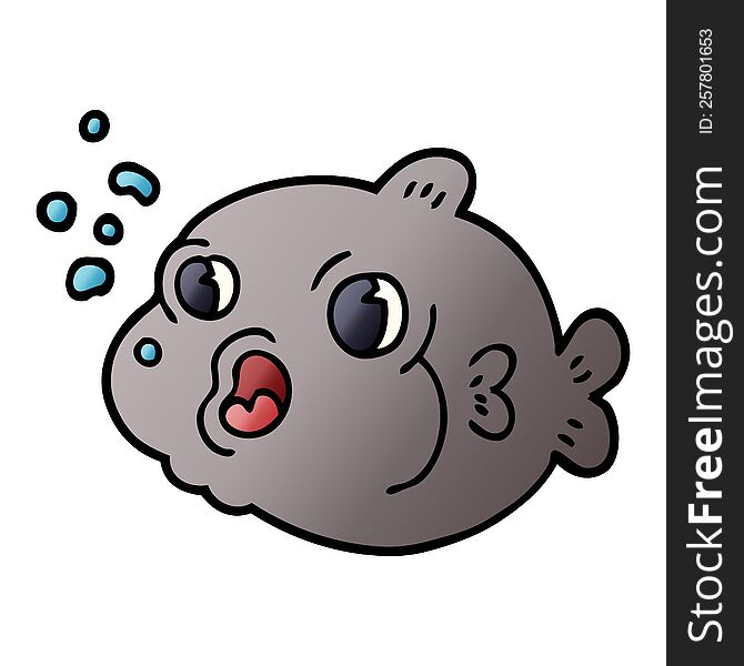 cartoon doodle fish blowing bubbles