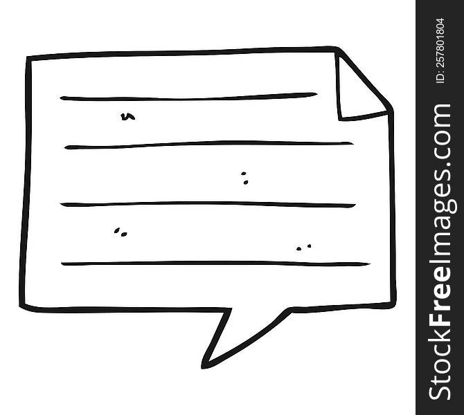 freehand drawn black and white cartoon notes speech bubble