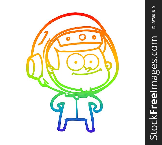 rainbow gradient line drawing of a happy astronaut cartoon