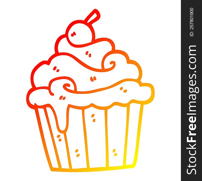 warm gradient line drawing of a cartoon cup cake