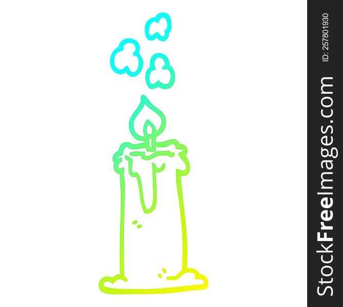 cold gradient line drawing of a cartoon candle burning