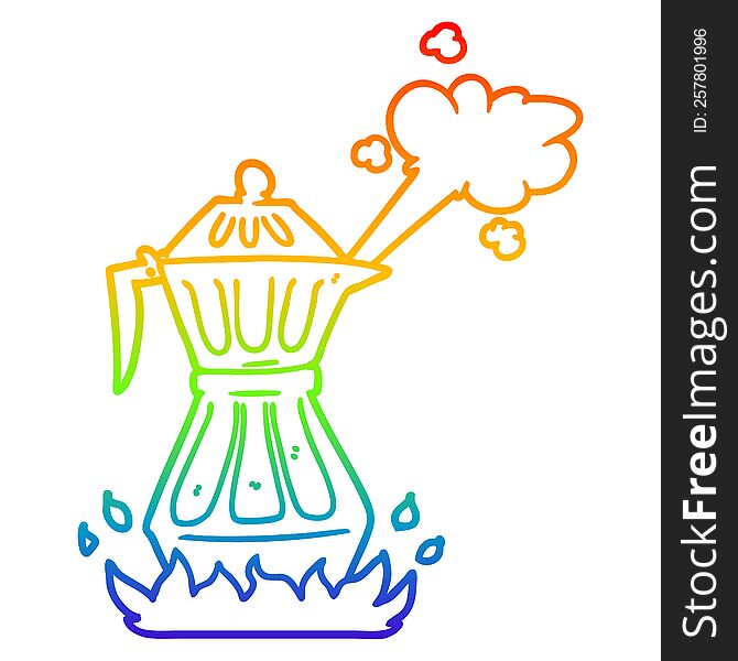 rainbow gradient line drawing of a cartoon steaming espresso pot