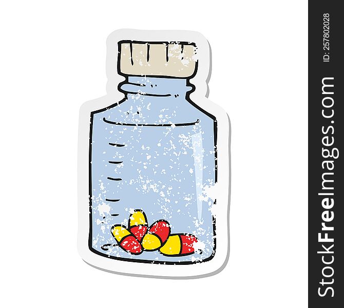 retro distressed sticker of a cartoon jar of pills