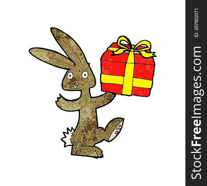 cartoon rabbit with christmas present