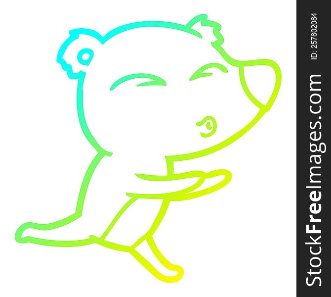 Cold Gradient Line Drawing Cartoon Running Bear