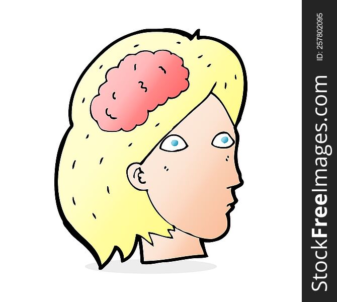 Cartoon Female Head With Brain Symbol