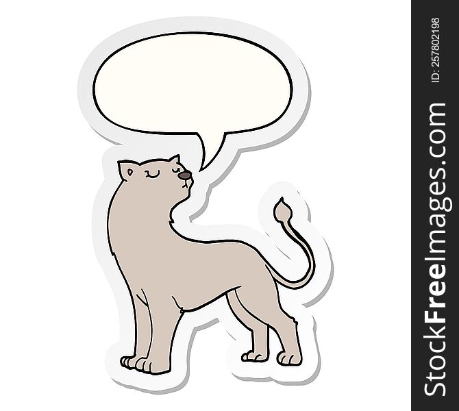 cartoon lioness with speech bubble sticker. cartoon lioness with speech bubble sticker