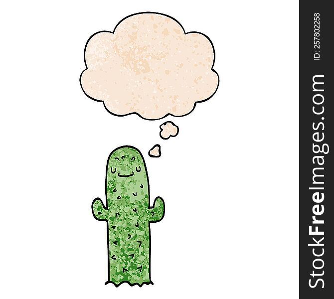 cartoon cactus and thought bubble in grunge texture pattern style