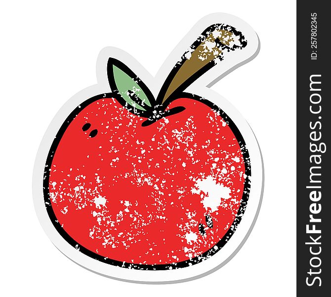 distressed sticker of a quirky hand drawn cartoon apple