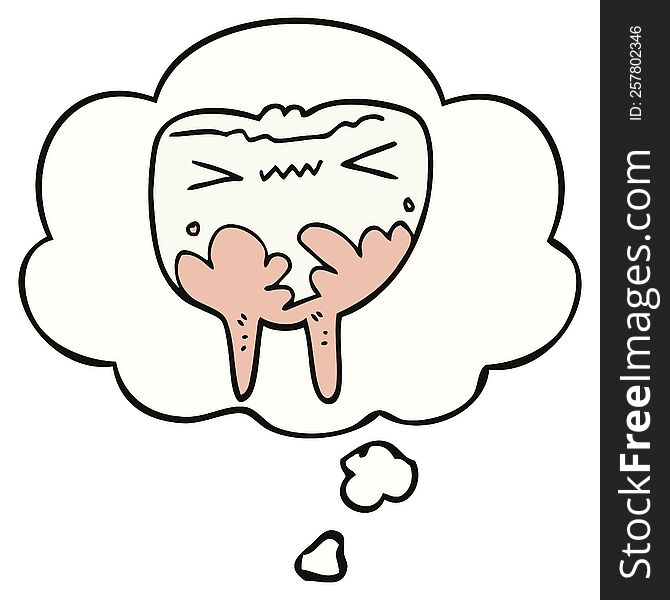cartoon bad tooth with thought bubble. cartoon bad tooth with thought bubble