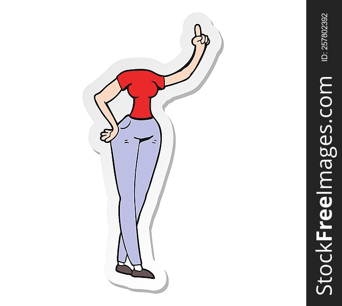sticker of a cartoon female body with raised hand