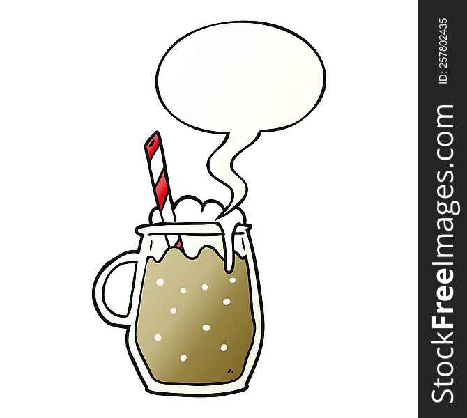 Cartoon Glass Of Root Beer And Straw And Speech Bubble In Smooth Gradient Style